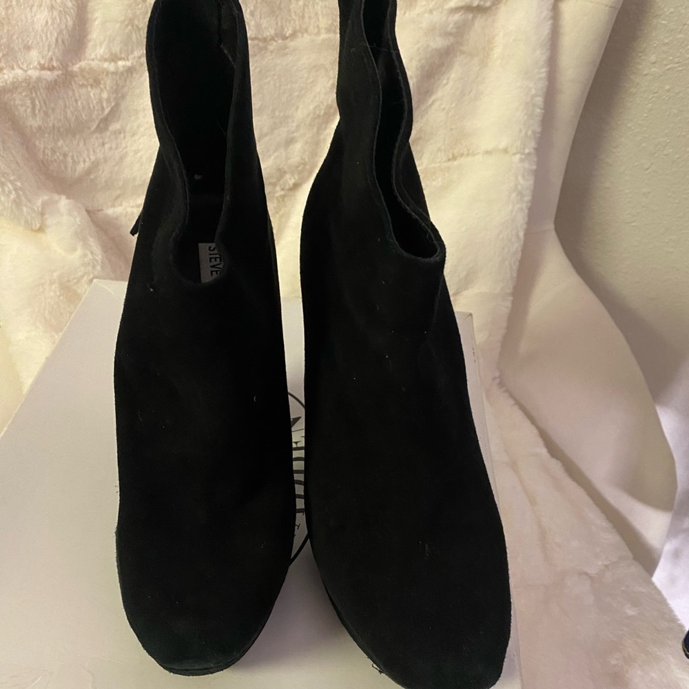 Steve Madden Black Suede Leather GAVVIN Platform Ankle Boots 8.5